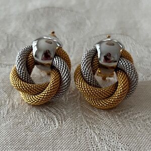 VINTAGE Fifth Avenue Collection Clip On Earrings Love Knot Gold Silver Tone Mesh